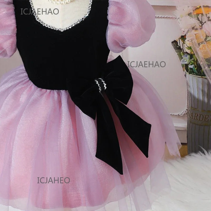 2025 Party Dress Vestido Children Girls Princess Tutu Gown Banquet Piano Host Dresses Outfit Costume New Matching Kids Birthday