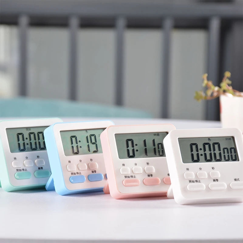 Digital Kitchen Timer with Large LCD Display, Alarm, and Stand - Black