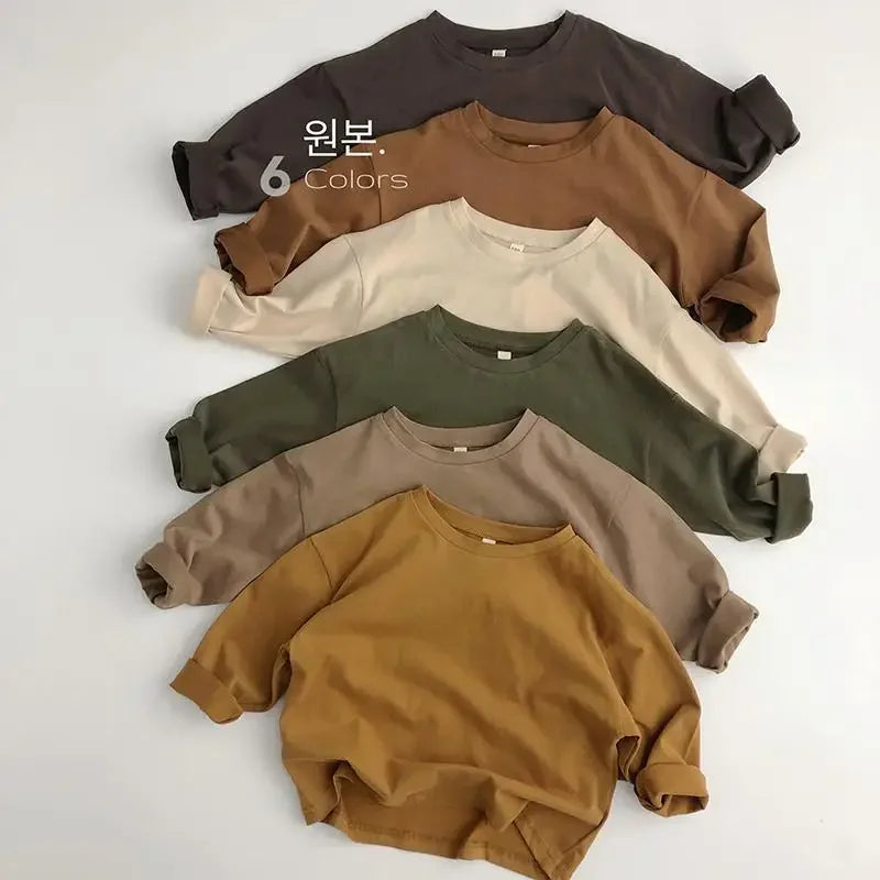 Autumn New Solid Color Children's Cotton T-shirt Long Sleeved Boys and Girls Top Fashion Children's Wear Baby T-shirt
