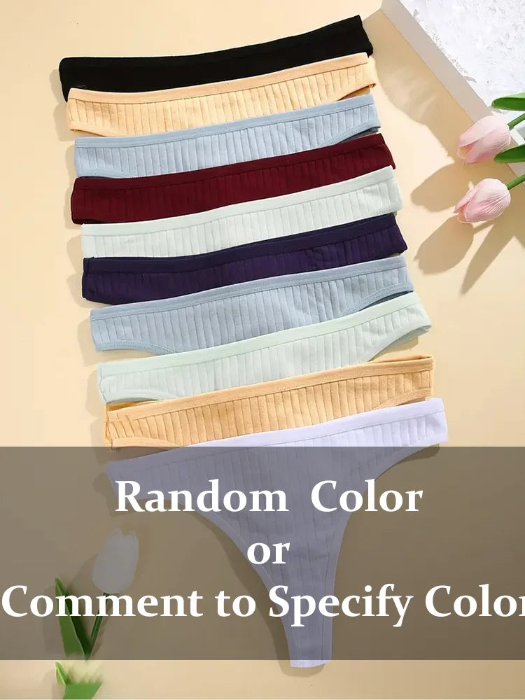 Conjunto de tangas de algodón para mujer, acanaladas, de tiro bajo, estilo bikini, 6 unidades, colores sólidos suaves, S-XL