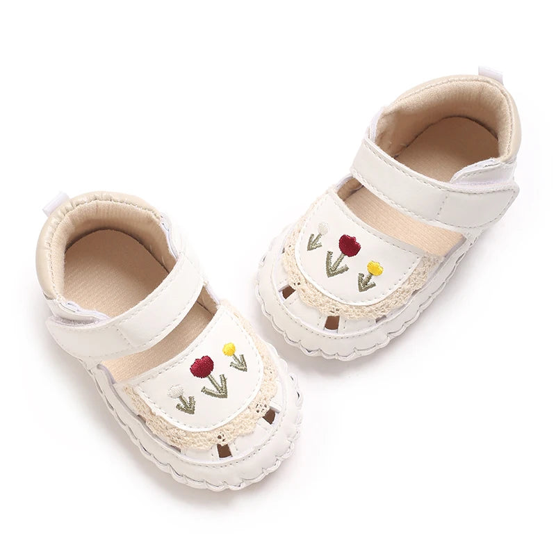 New big bow floral 0-18 months baby princess shoes sandals breathable PU upper walking shoes