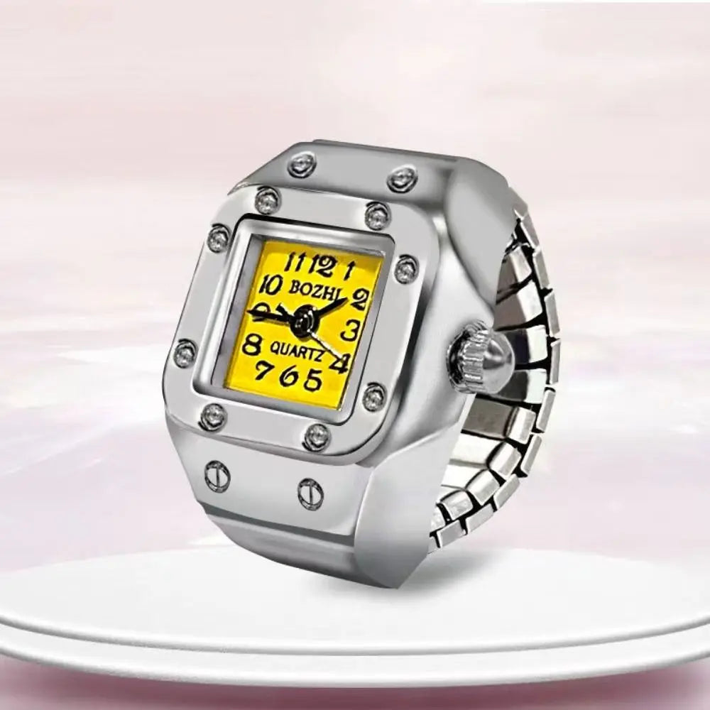 Finger Ring Watch For Couples Vintage Punk Heart Shape Quartz Clock With Adjustable Elastic Strap
