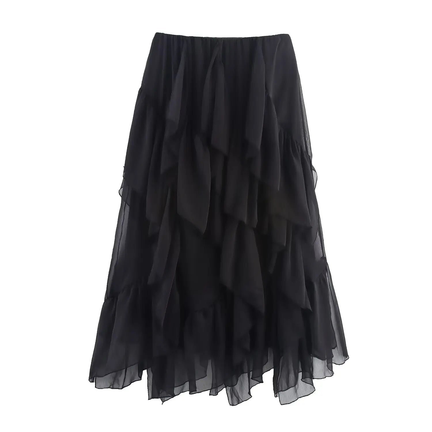 Topenomi Fairy Tierred Ruffled Skirt Women Summer Simple Solid Elastic Waist A-line Long SkirtsK Fashion Versatile Юбка