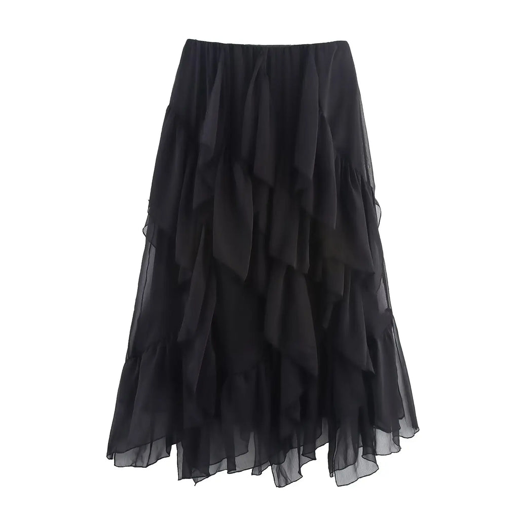 Irregular Ruffles Cake Skirt Pleated Cake Womens Skirt High Waist Faldas Mujer Japan Style Eleganr Skirts Spring Summer 2025