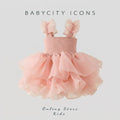 2026summer Fashion Baby Girl Princess Tutu Dress Bowknot Sleeve Child Tulle Vestido Pageant Party Birthday Baby Clothes 0-10Ynew