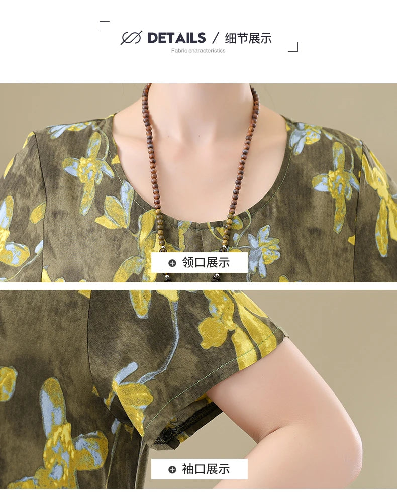 New Fashion Casual Summer Dresses For Women 2026 Loose Plus Size Clothes Elegant printting O-neck Short Sleeve Woman Clothing