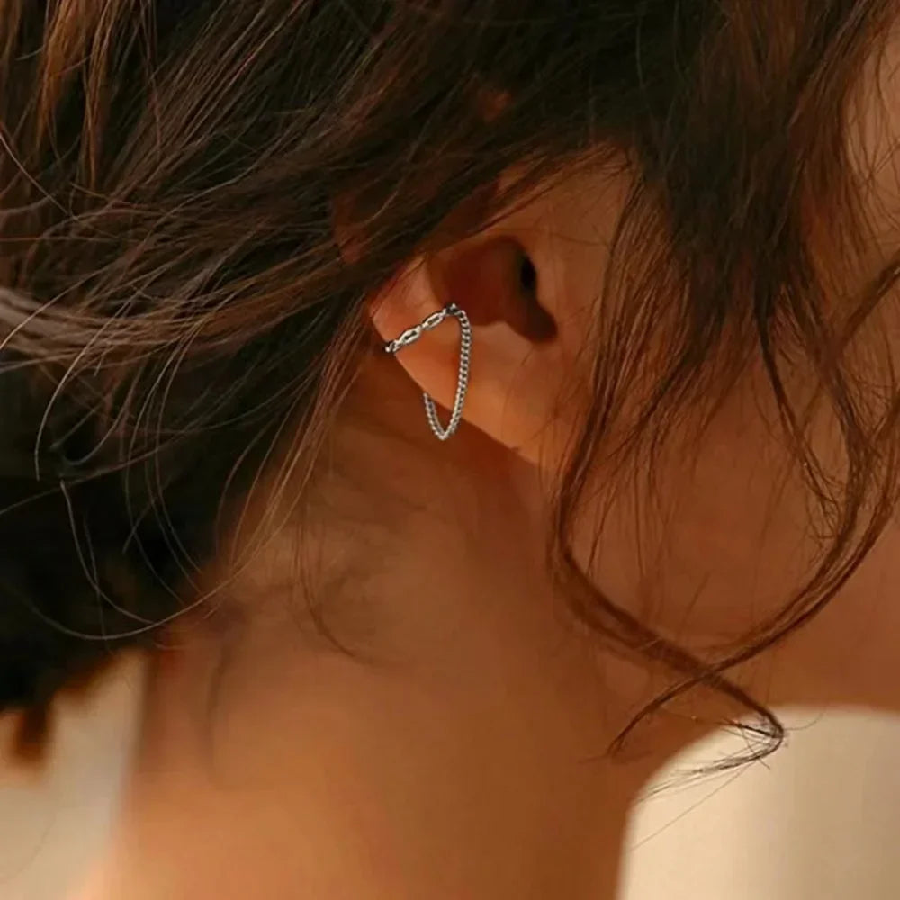Minimalist Fake Piercing Ear Cuff With Chain Tassel Design For Women 2024 Fashion Jewelry