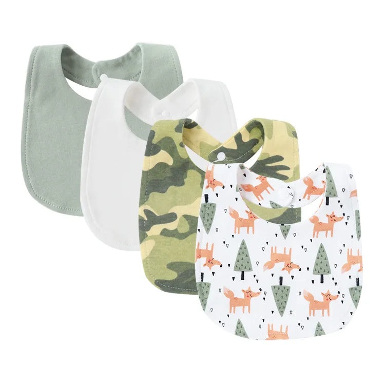 4-Piece Baby Bib Set - Cotton Cartoon Animal Print for Toddlers 1-3Y