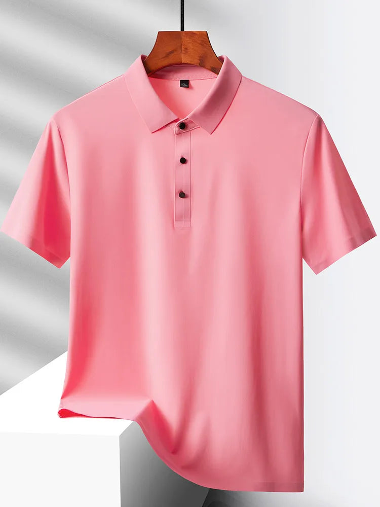 HeyMOMO Men's Ice Silk Polo Shirt - Short Sleeve Quick Dry Mesh Casual