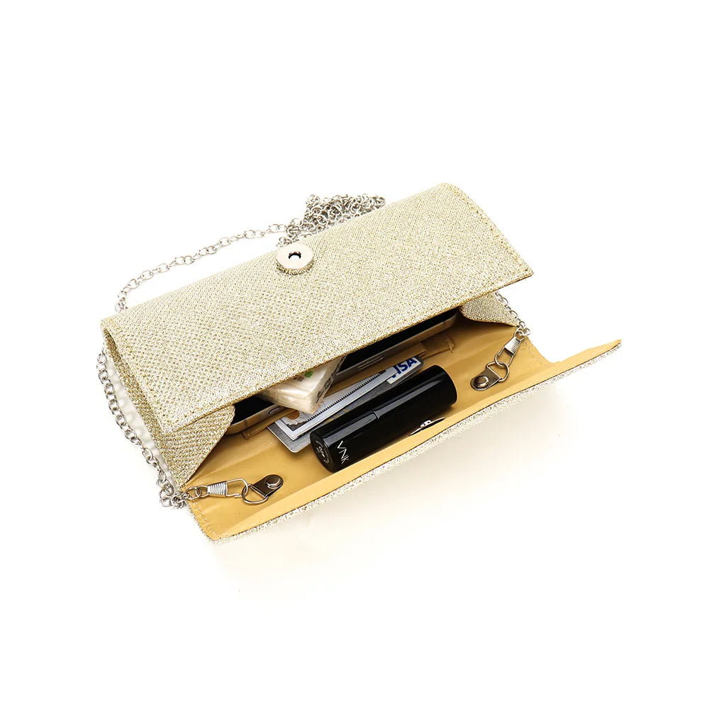2026 New Women Fold Glitter Handbag Shiny Envelope Evening Bag Ladies Pleated Silver Clutch Chain Wedding Party Mini Long Purse