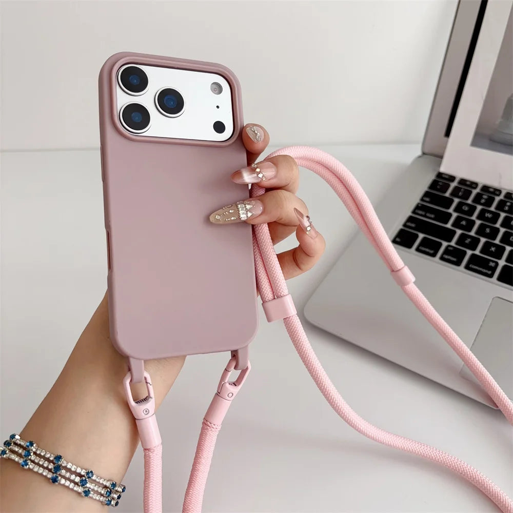 Silicone Crossbody Lanyard Case for iPhone - Shockproof Soft Cover