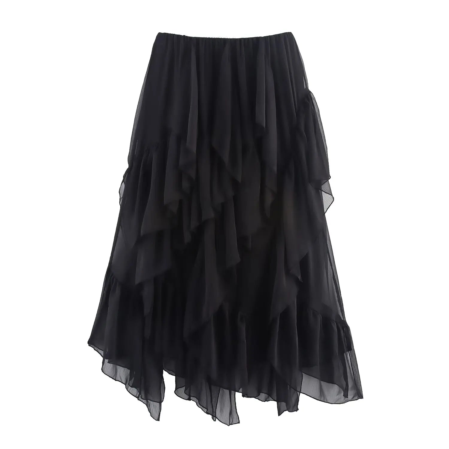 Topenomi Fairy Tierred Ruffled Skirt Women Summer Simple Solid Elastic Waist A-line Long SkirtsK Fashion Versatile Юбка