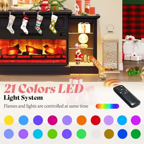60" Farmhouse Fireplace TV Stand with 28" Electric Fireplace | 3-Sided TV Cabinet with Mantel, for TVs up to 65 Inch