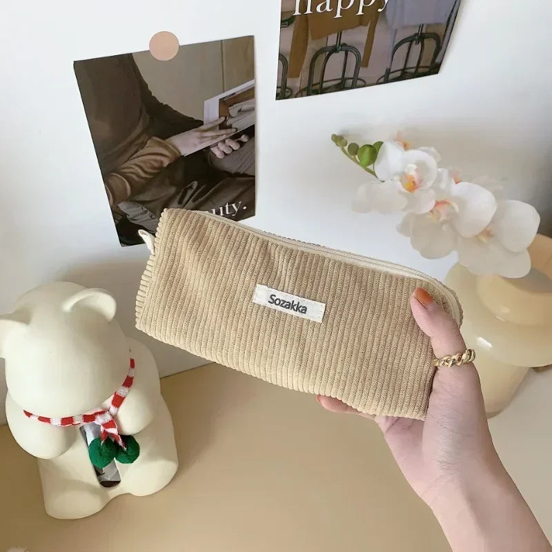 Soft Large Cosmetic Bags Women'S Neceser Makeup Toiletry Bag Fashion Travel Make Up Bag Corduroy Brush Pencil Organizer Case