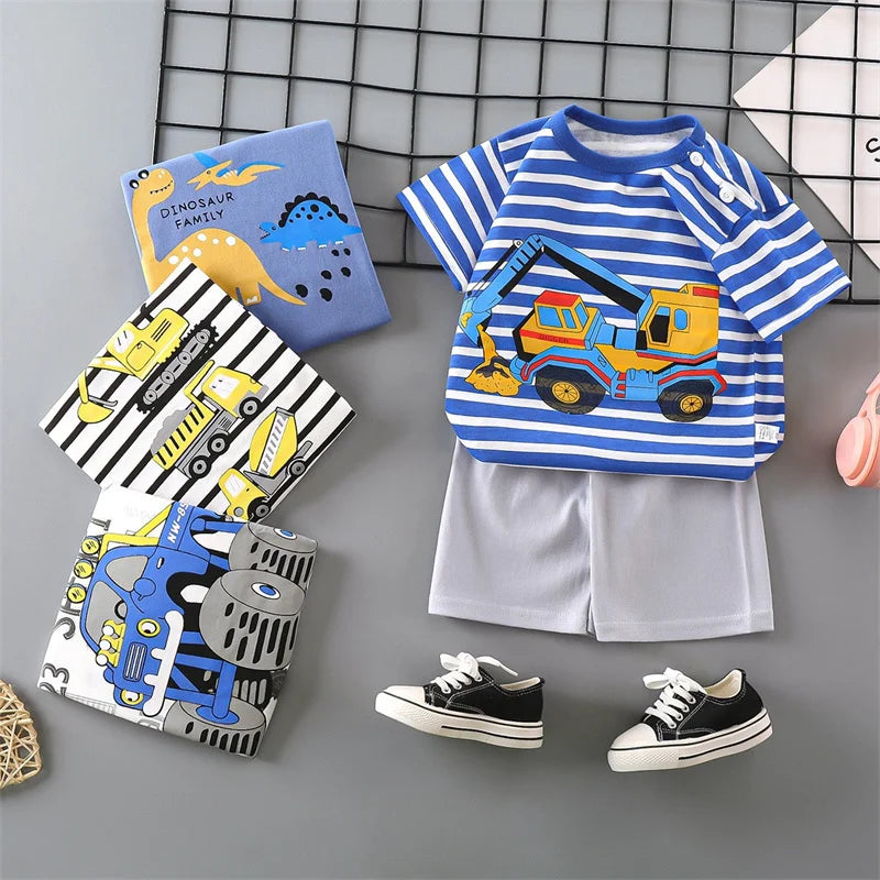 Kid Boy Summer Short Sleeves Tees+Stripe Shorts 2-piece Clothes Set Cartoon Zebra Print Soft Cotton Sports Casual Suit 1-6 Years