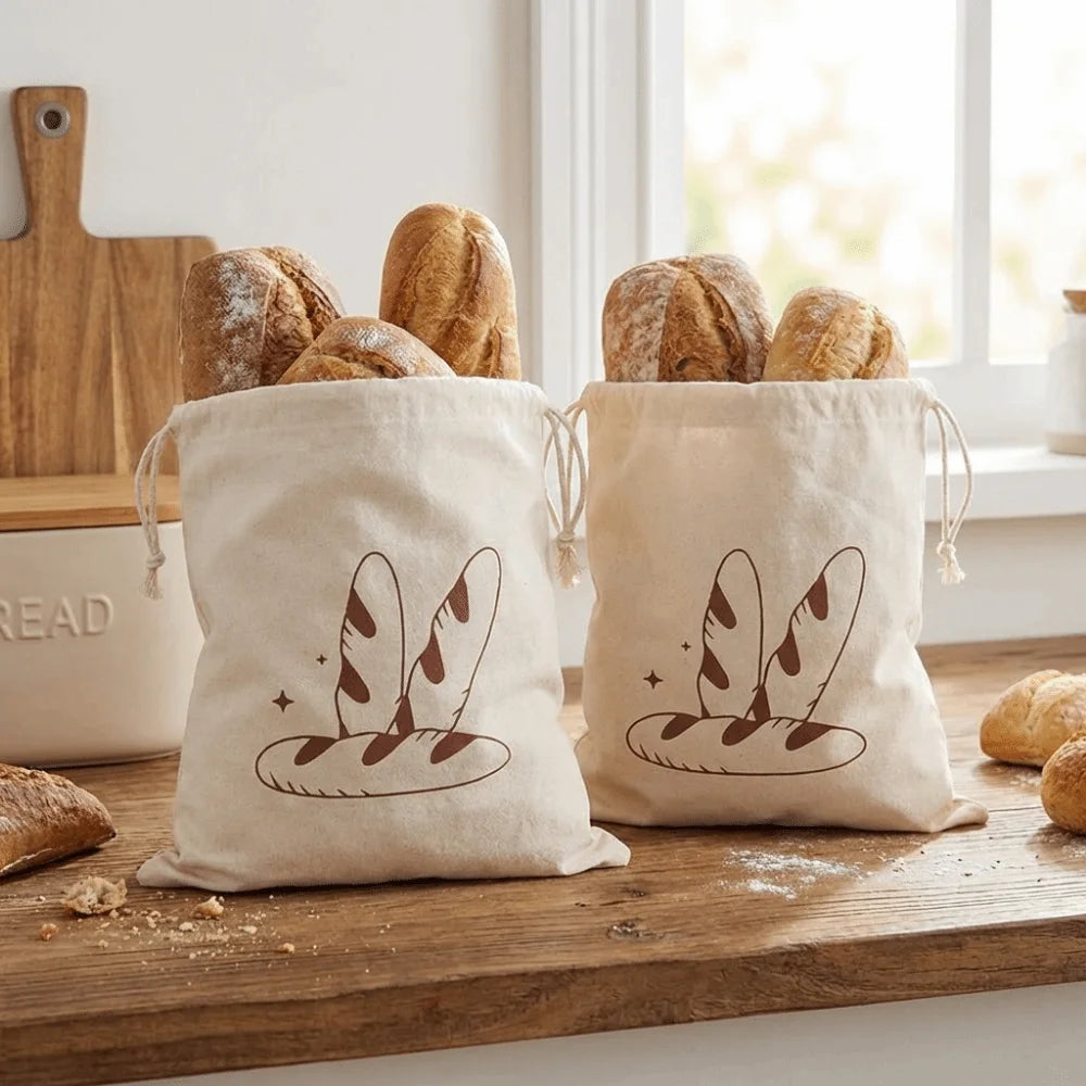 2 BOLSAS GRANDES DE LINO PARA PAN Bolsas de almacenamiento de pan ecológicas que mantienen la frescura, lavables, reutilizables con cordón, para panaderías