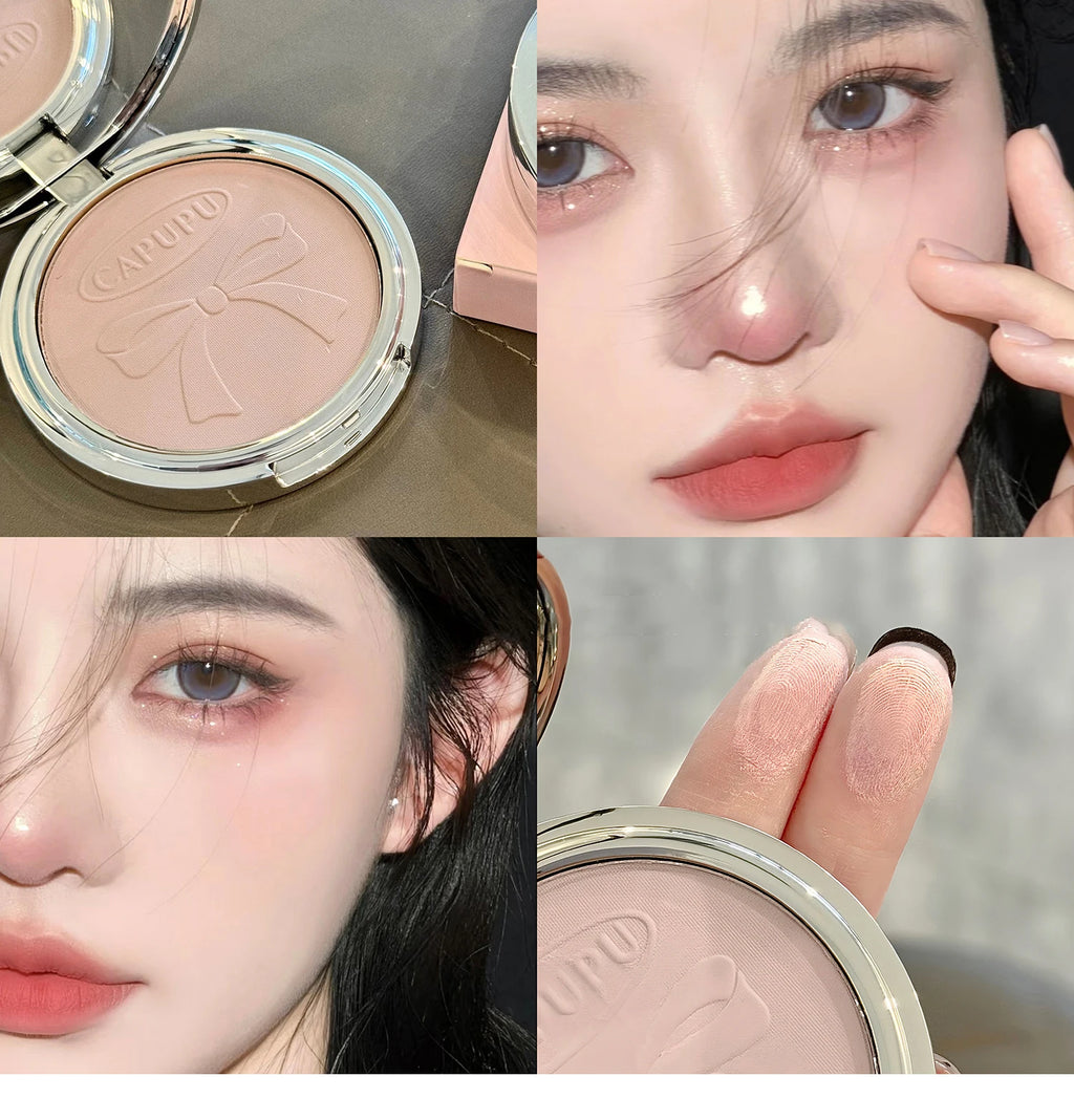 Bowknot Pressed Powder Transparent White Matte Brighten Concealer Long-lasting Oil Control Face Makeup Smooth Setting Powder