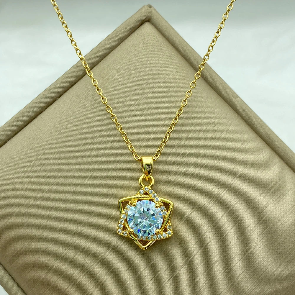 18K Gold Plated Stainless Steel Necklace for Women Copper Pendant Necklace Gold Plated Heart Butterfly Zircon Jewelry