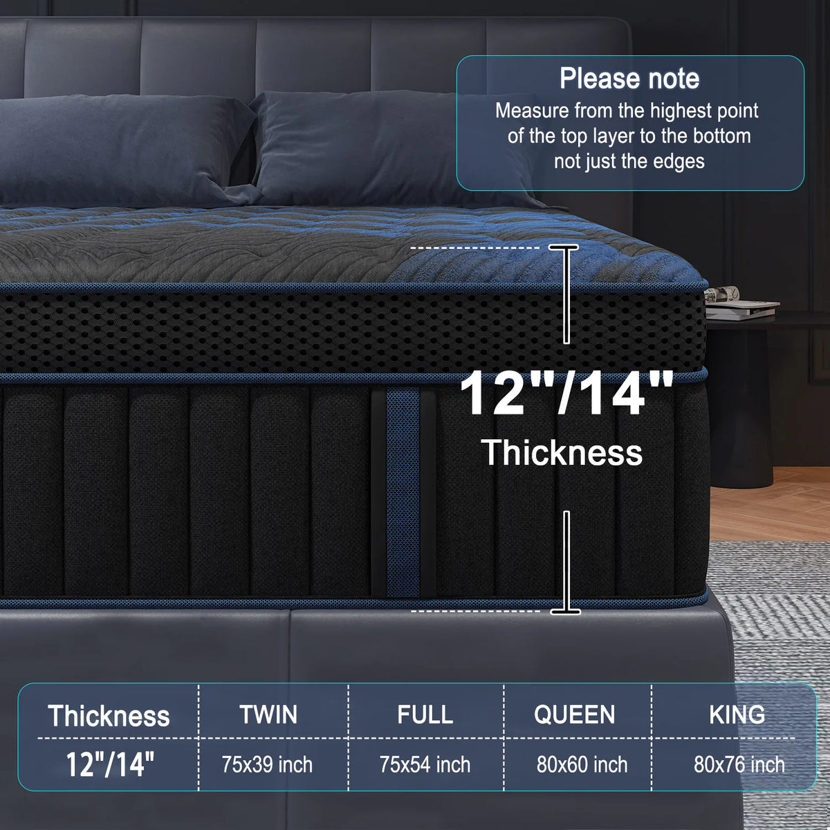 12"Gel Memory Foam Hybrid Pocket Spring Mattress Twin Full Queen King Bed Mattress In A Box, Medium Firm Motion Isolation