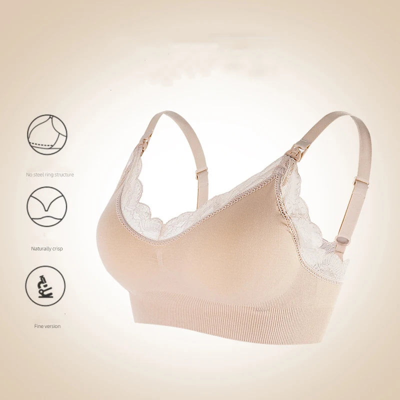 Plus Size Wireless Front Open Nursing Bra Soft Lace Breathable Seamless Maternity Breastfeeding Bras Maternal Support Pregnant