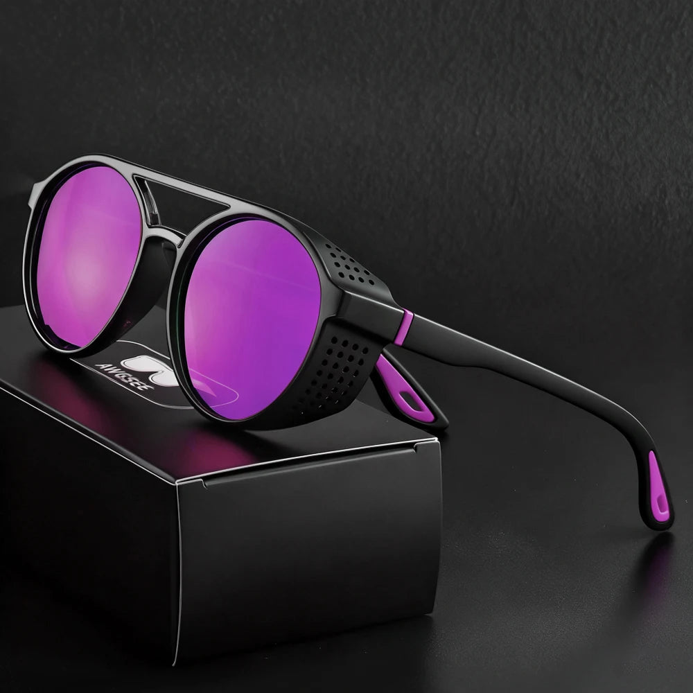 AWGSEE Steampunk Polarized Sunglasses - Vintage Round Sports Eyewear