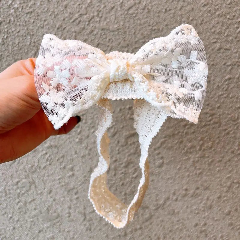 White Lace Bow Baby Headbands for Girl Cute Bowknot Hair Band Elastic Infant Turban Newborn Headwear Baby Hair Accessories 머리띠