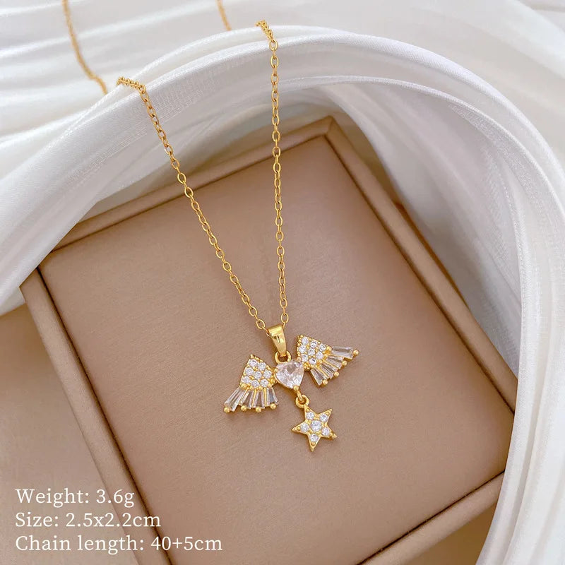 Full Zircon Cross Necklace For Women'S Gold Color Anti-Tarnish Titanium Steel Jewelry