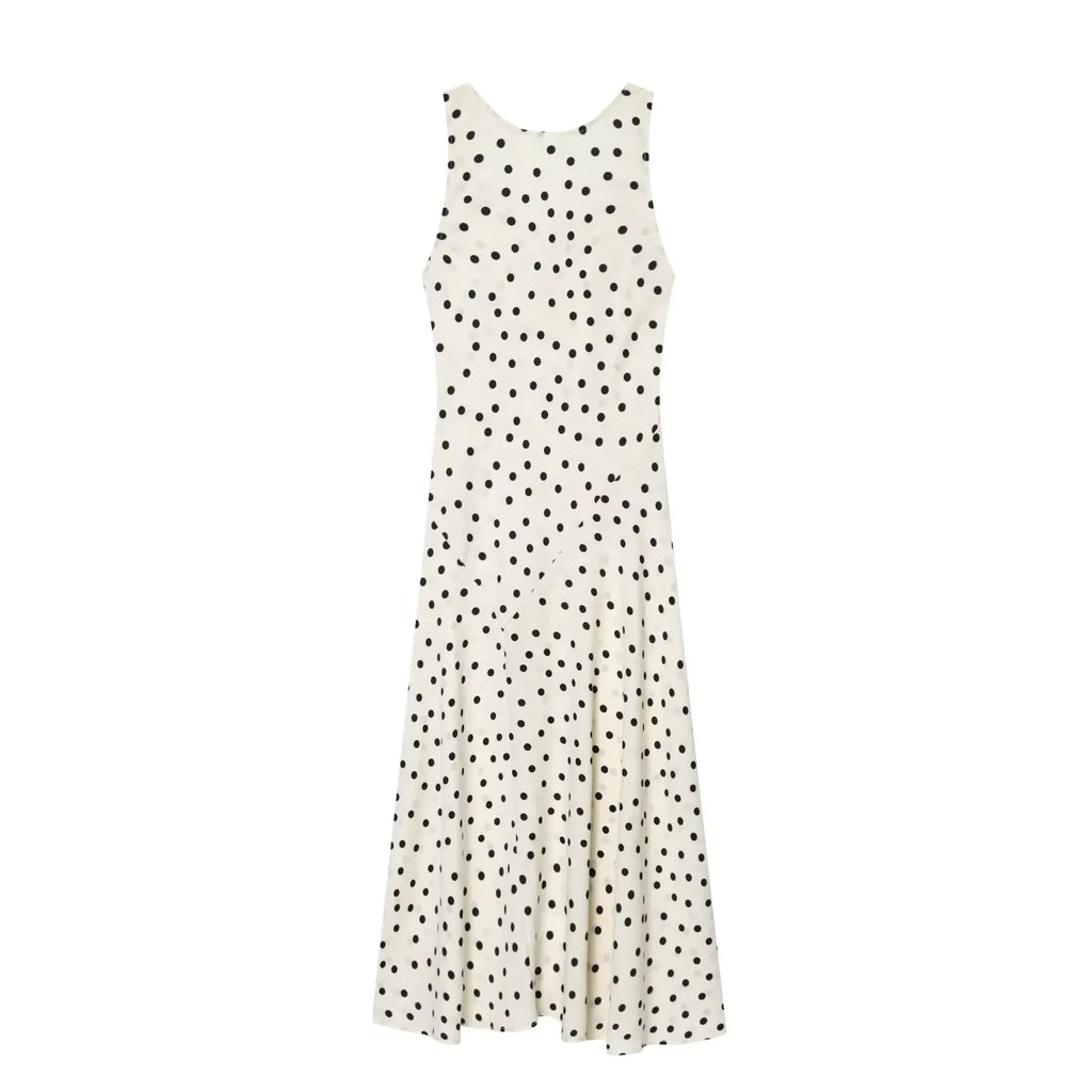 2026 Summer New Women's Fashion Sleeveless Waist-Slimming Polka Dot Print Vest Dress Vacation Style Camisole Mid-Length Dress