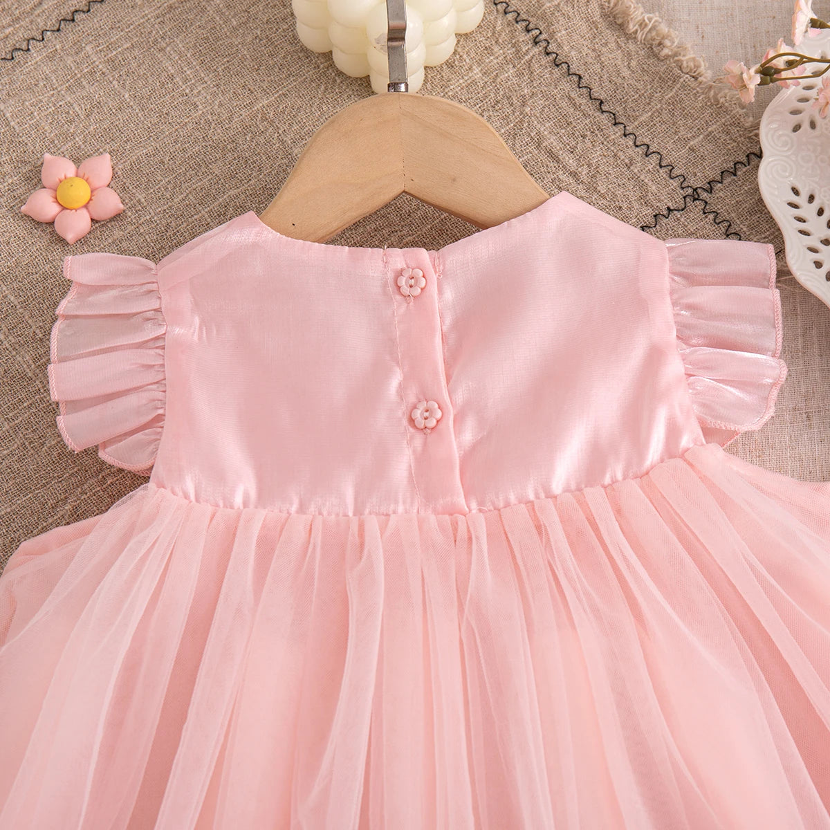Korean Style Sweet Solid Color Baby Girl Dress Summer Fashion Flower Birthday Party Gift or Wedding Princess Fairy Toddler Dress