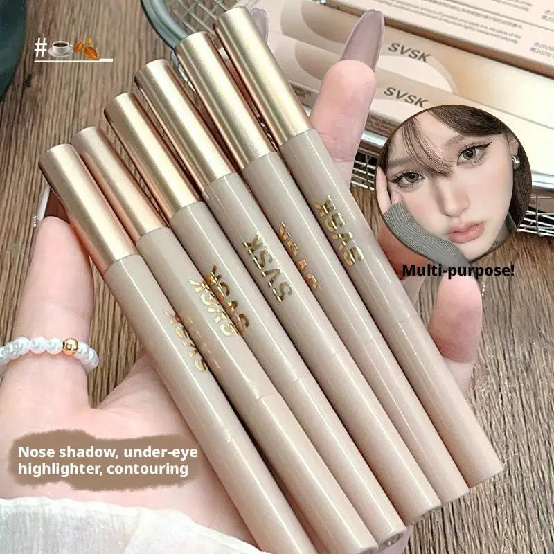3D Contouring Pen Matte Bronzer Stick Nose Shadow Contour Pen With Brush  Long Lasting Waterproof Cream-Textured Nose Shadow Pen