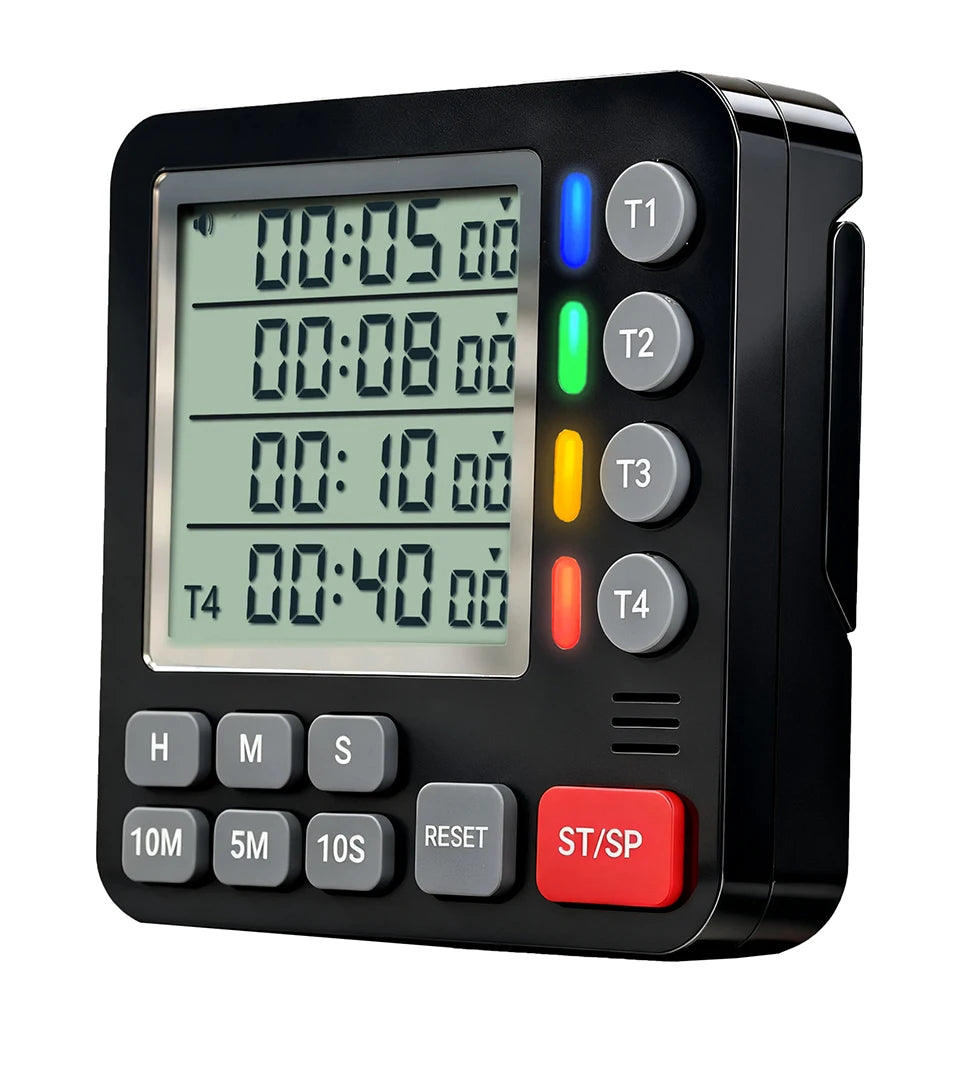 Magnetic Kitchen Timer 4 Channels Four Sets of Timing Large LCD Display Digital Cooking Countdown Timer Home Kitchen Accessories