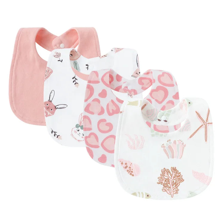 4-Piece Baby Bib Set - Cotton Cartoon Animal Print for Toddlers 1-3Y