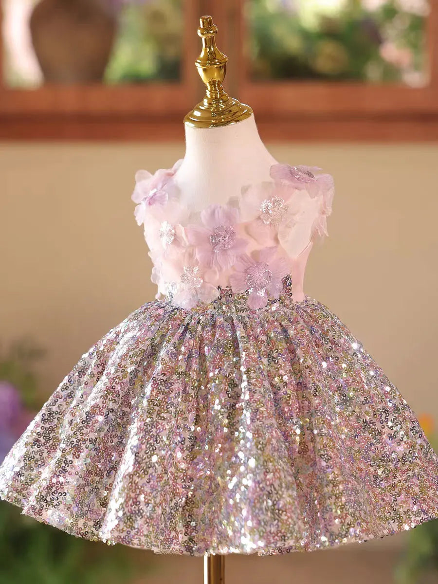Dreamy Vow D154 Pink Flower Girl Dress Sequined Knee Length Kids Princess Wedding Birthday Holiday Party Pageant Festival Gown