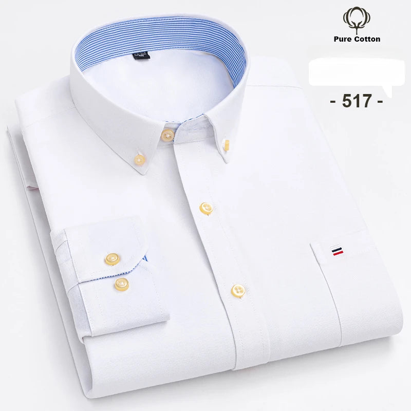 Over Size 7XL 100% Cotton Oxford Long-Sleeve Shirts for Men Slim Fit Formal Plain Shirt Office White Clothes Elegant Business To