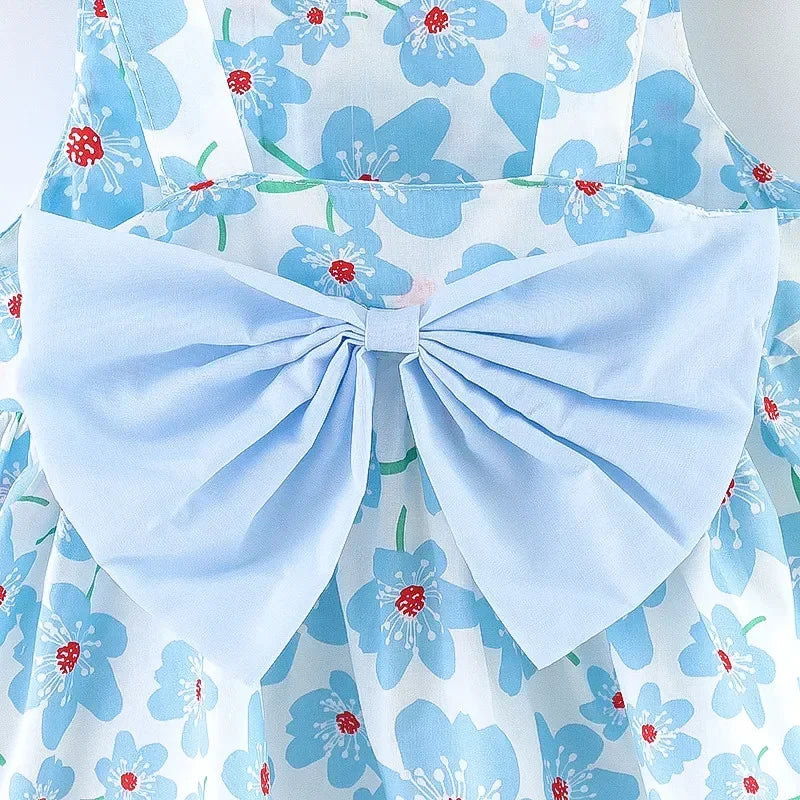 Beach Party Baby Girl Flower Dress Summer New Sweet Bow Children'S Clothing+Hat (9 Months -3 Years Old)