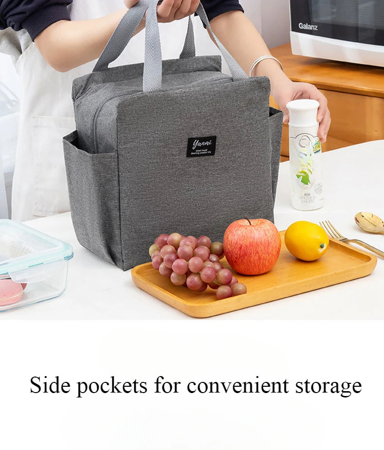 Double pockets Portable lunch bag lunch box insulated canvas tote bag school lunch portable dinner box picnic food storage