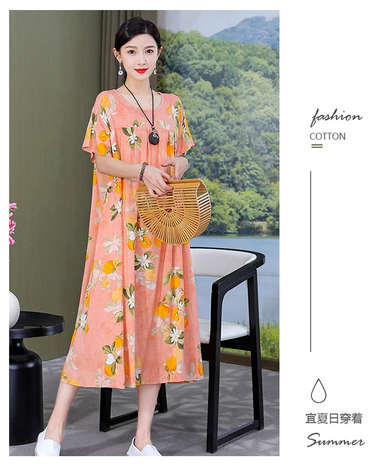 New Fashion Casual Summer Dress For Women Ladies O-Neck Print Short Sleeve Dress plus size Women Clothing