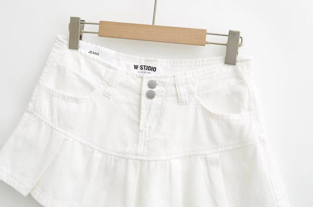 4 colors 2025 Y2K Low Waist Pleated Mini Skirt American Retro Women Package Hips Ruffles Short Skater Skirts With Shorts lining