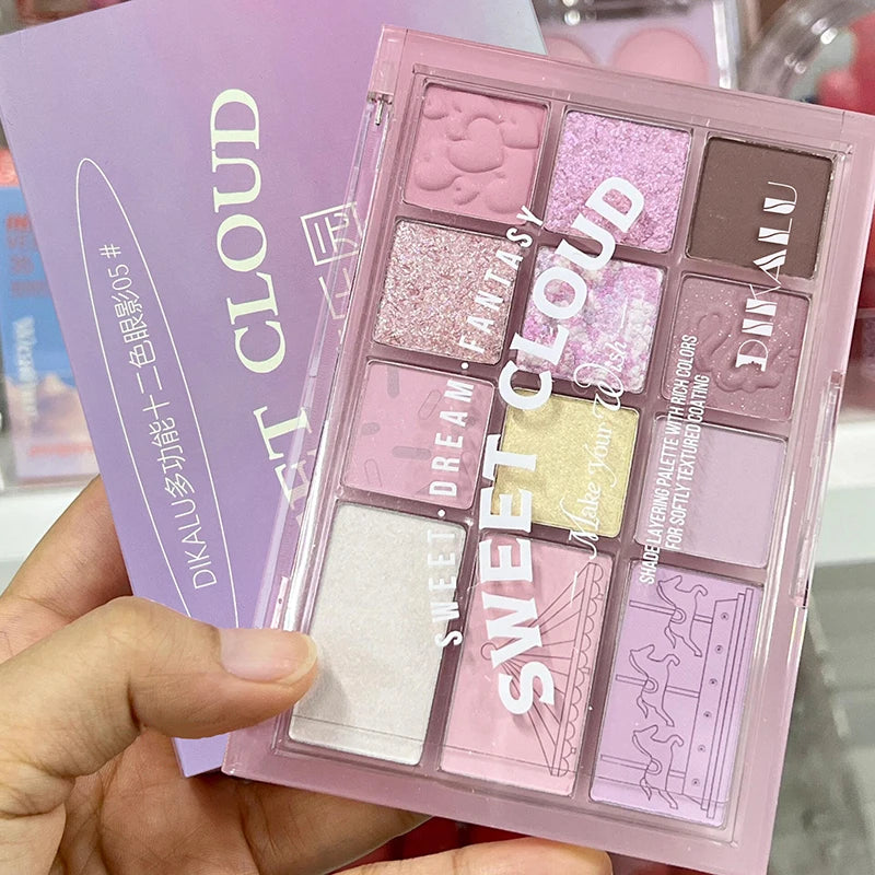 12Color Pink Brown Eye Shadow Tray Pearl Glitter Earth Matte Chocolate Eyeshadow Palette Korea Low Saturation Eye Pigment Makeup