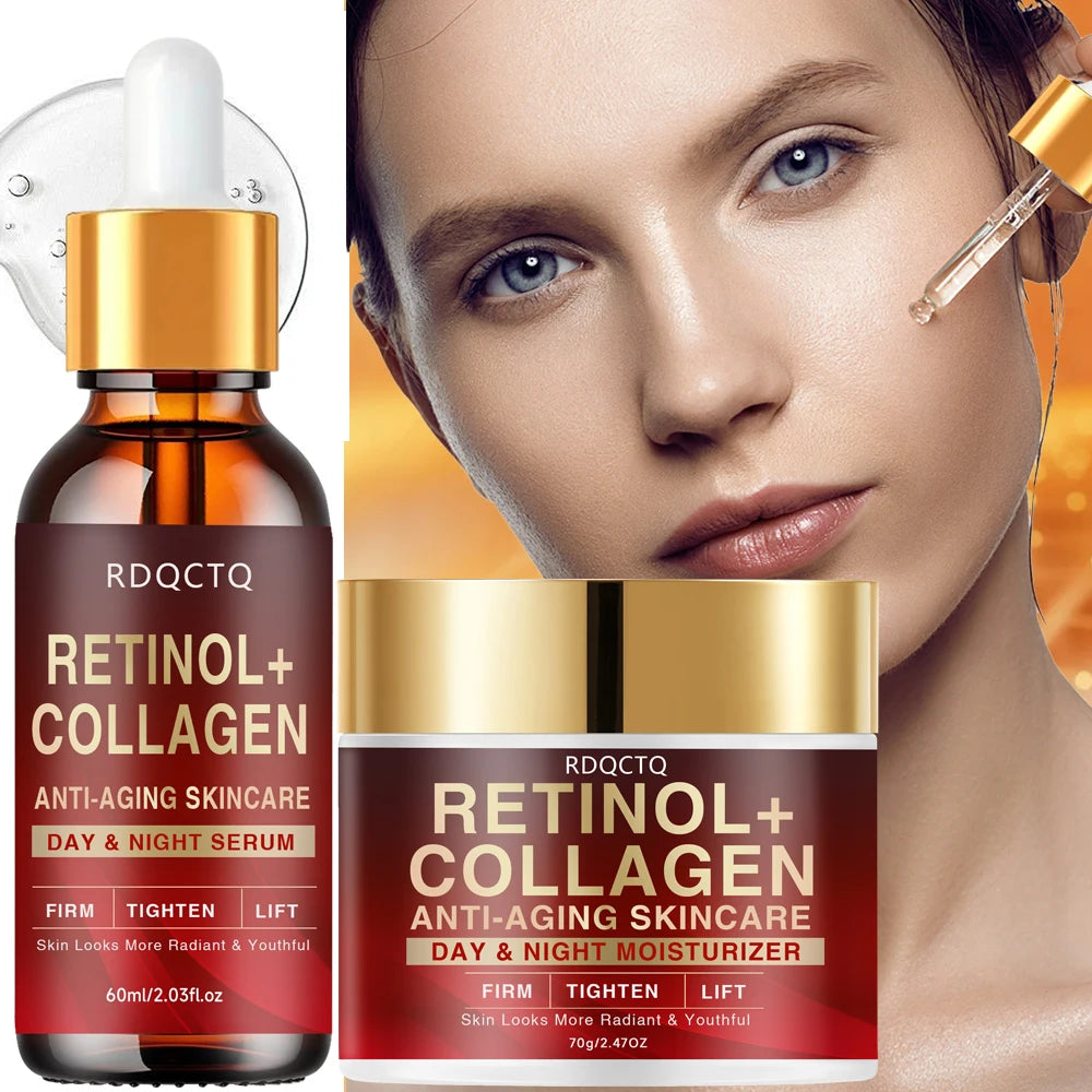 Retinol Collagen Anti-Aging Day Night Serum - Firming Lifting Facial Essence for Youthful Radiance Skin Care Formula with Hydrat