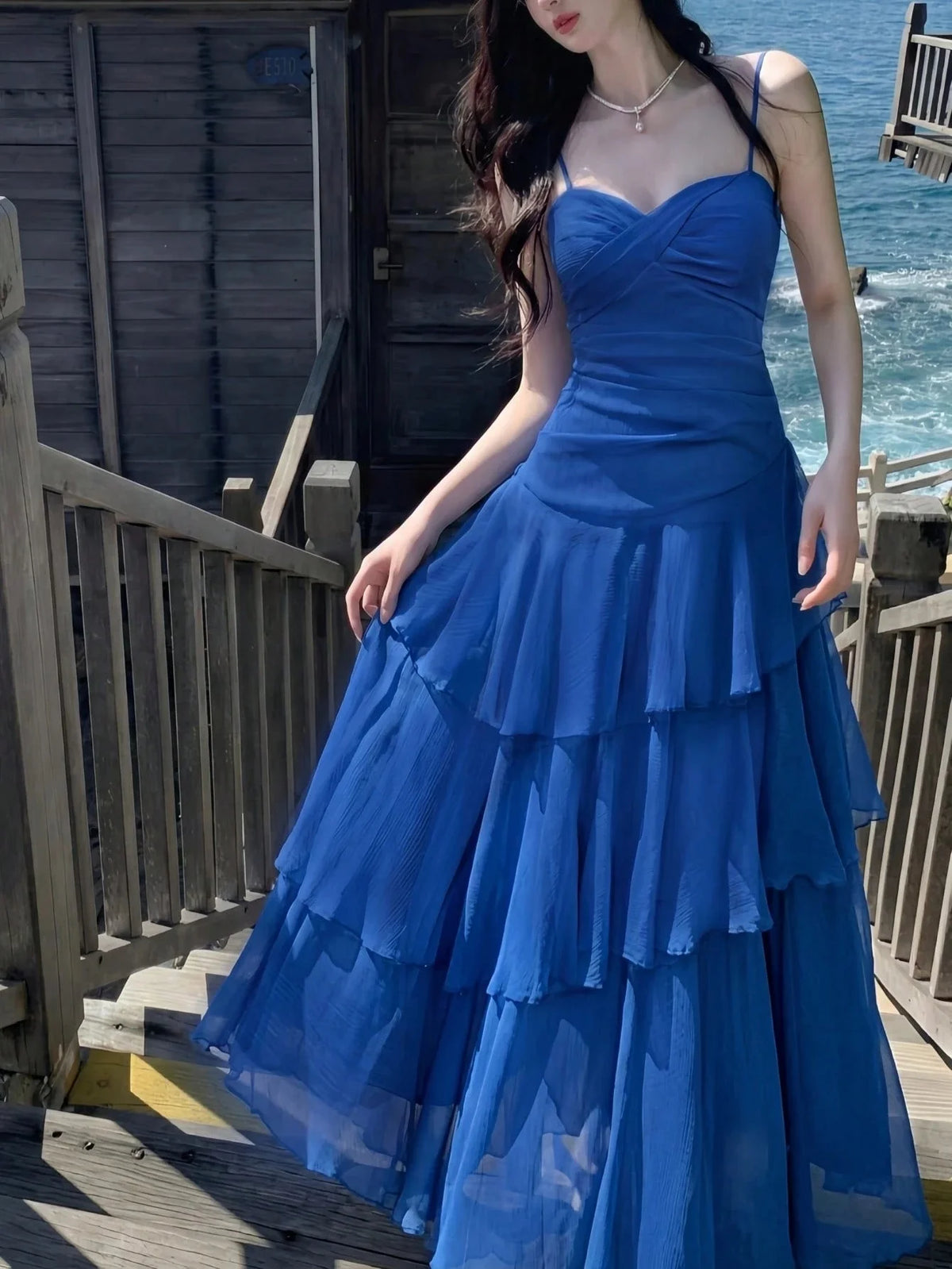 Women Summer Elegant Ruffles Spaghetti Strap Long Dresses Fashion Chic Slim Fit Birthday Cocktail Party Dress Female New Robe