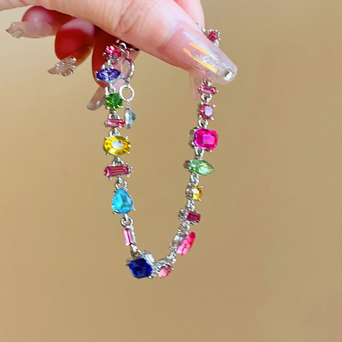 2026 Colorful Crystal Necklace Bracelet Chain Jewelry Set for Women Elegant Clavicle Chain Irregular Zircon Party Gift for Women