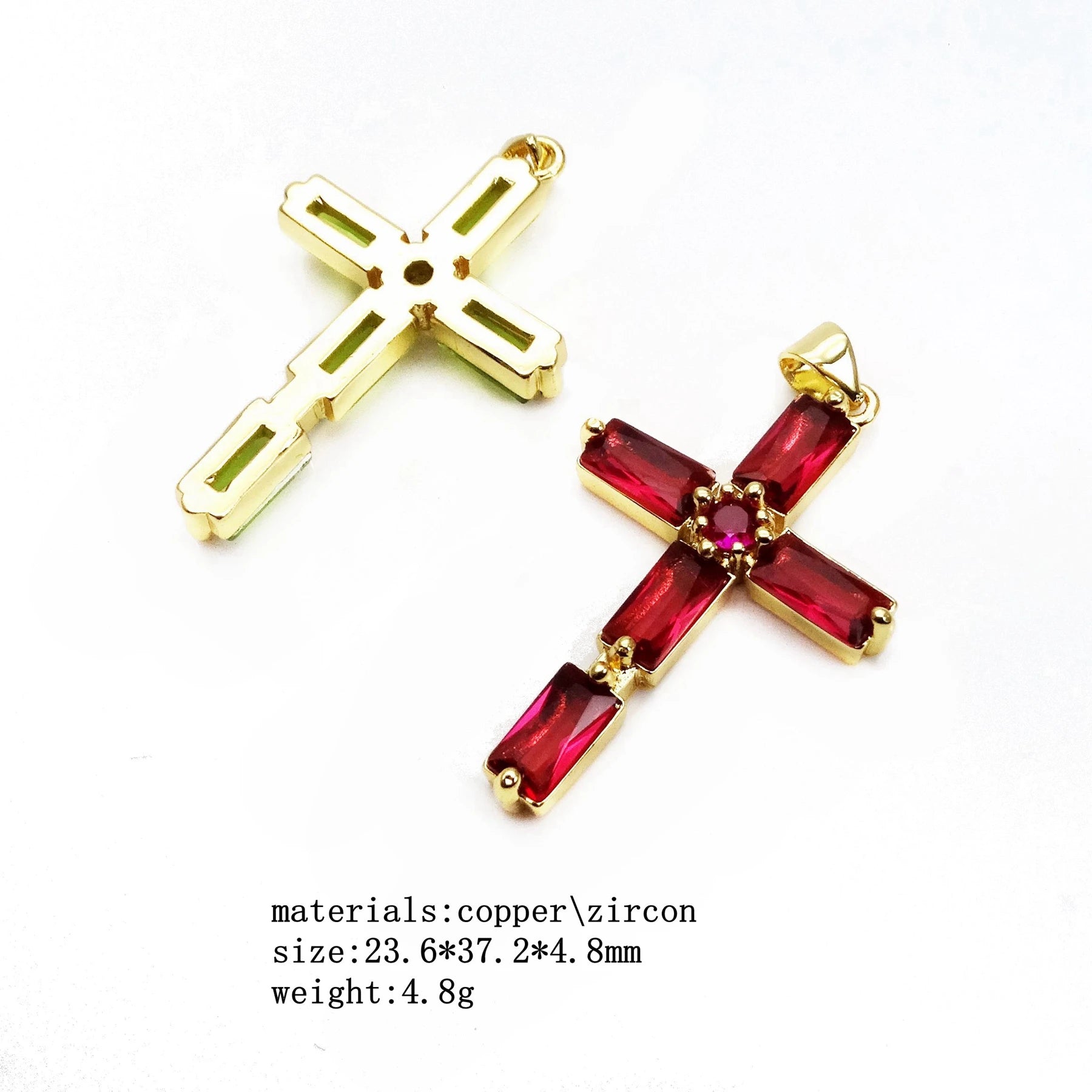 24*37Mm Mix Color Cross Pendant Brass Microlaid Cubic Zirconium Gold Plated Charm Pendant Making Necklaces For Women'S