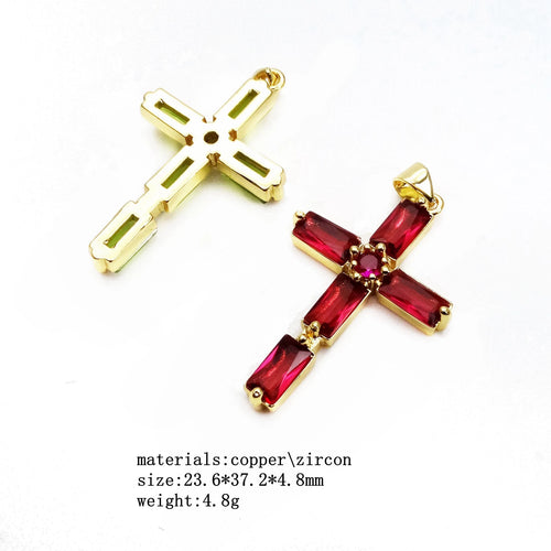 Cross Pendant Gold Plated With Sparkling Multicolor Microlaid CZ For Women Brass Charm Necklace Making