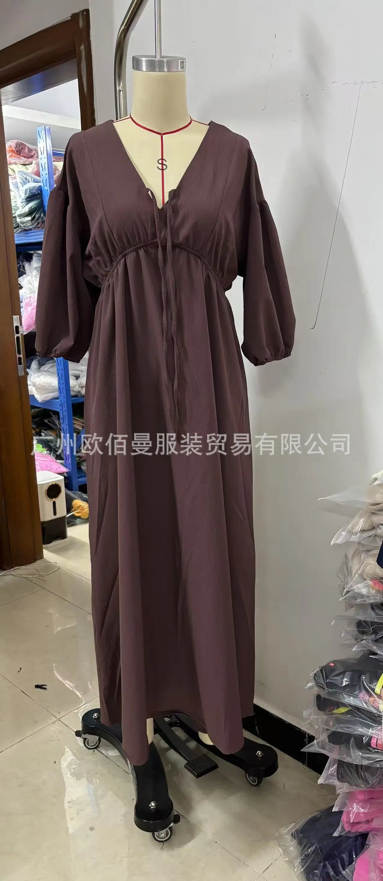 Dress Women Dresses A Line Puff Sleeve Vestidos V Neck Elastic Waist Elegant Mid Length Solid Y2k Streetwear Work Lace Up Summer