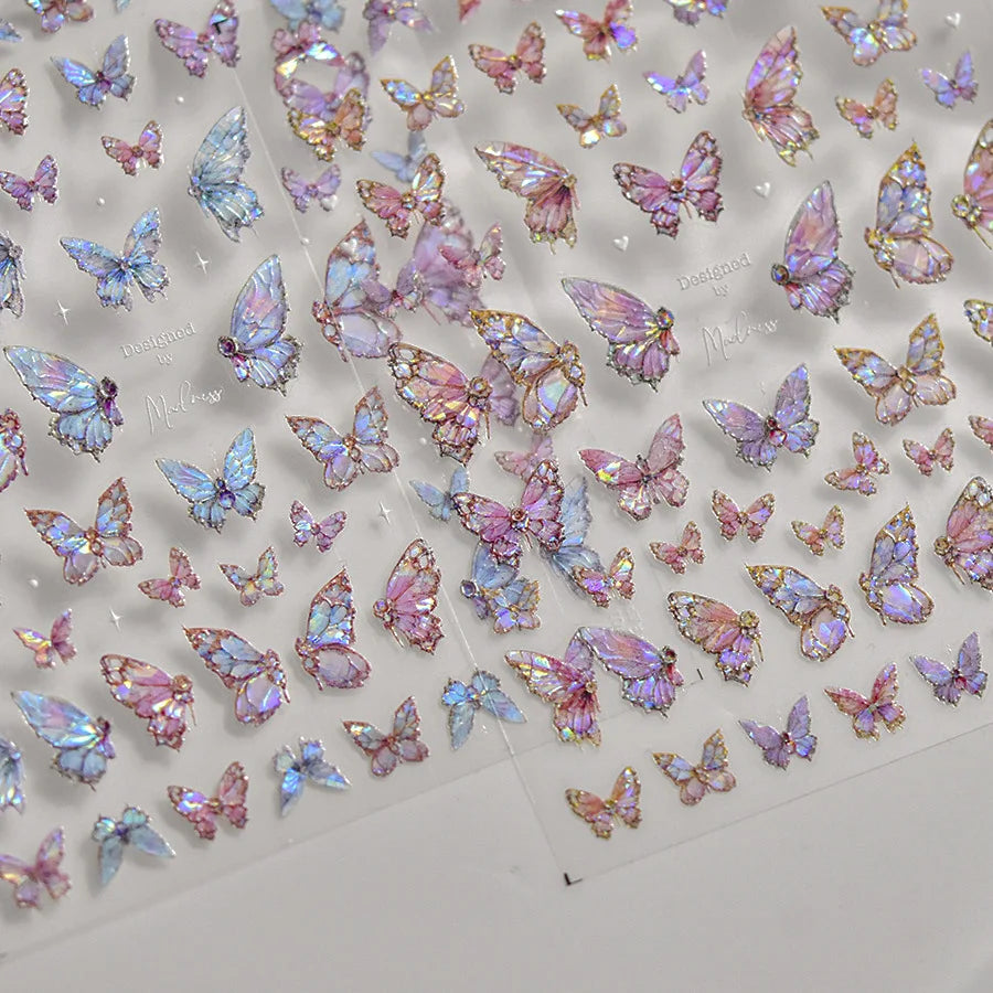 1pcs 5D Luxury Kawaii Butterfly Nail Stickers Japanese Glitter Shell Aurora Nail Art Decorations Decals DIY Manicure Slider Foil