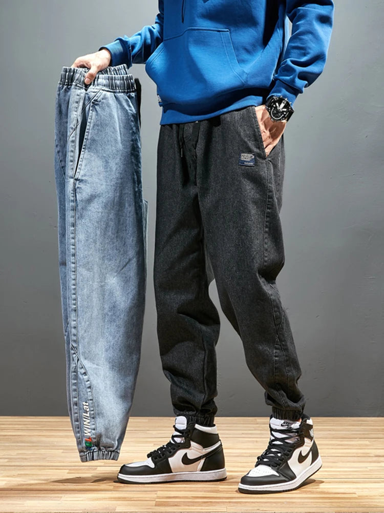 Big Size Men'S Jogger Jeans 6Xl 7Xl 8Xl Streetwear Black Blue Casual Denim Cargo Pants Stretch Cotton Taper Jeans Baggy Trousers