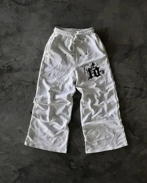 American Letter Patch Men Hip Hop Baggy Sweatpants With Retro Double Layer Y2K Style