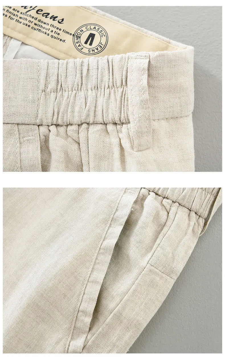 2025 Summer New Breathable Pure Linen Casual Pants for Men Clothing Slim Streetwear Men Ankle-length Pants EC1333