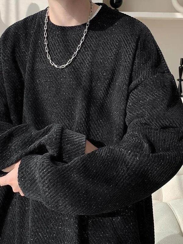 Street Style Round Neck Sweatshirt Men'S Spring Autumn Heavyweight Retro Loose Fit Top High Street Stripe Pattern Casual Wear